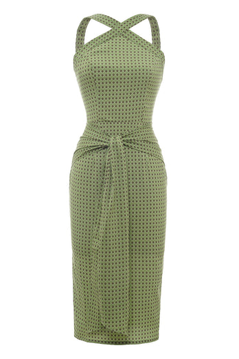 Zielona Sukienka Vintage z Nadrukiem