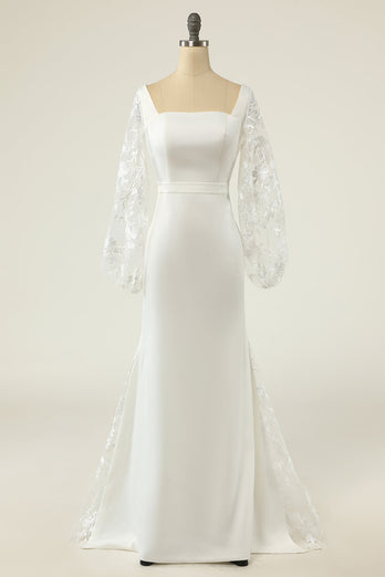 Biała Syrenka Suknia ślubna z długim rękawem
