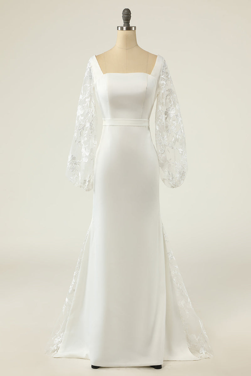 Załaduj obraz do przeglądarki galerii, Biała Syrenka Suknia ślubna z długim rękawem