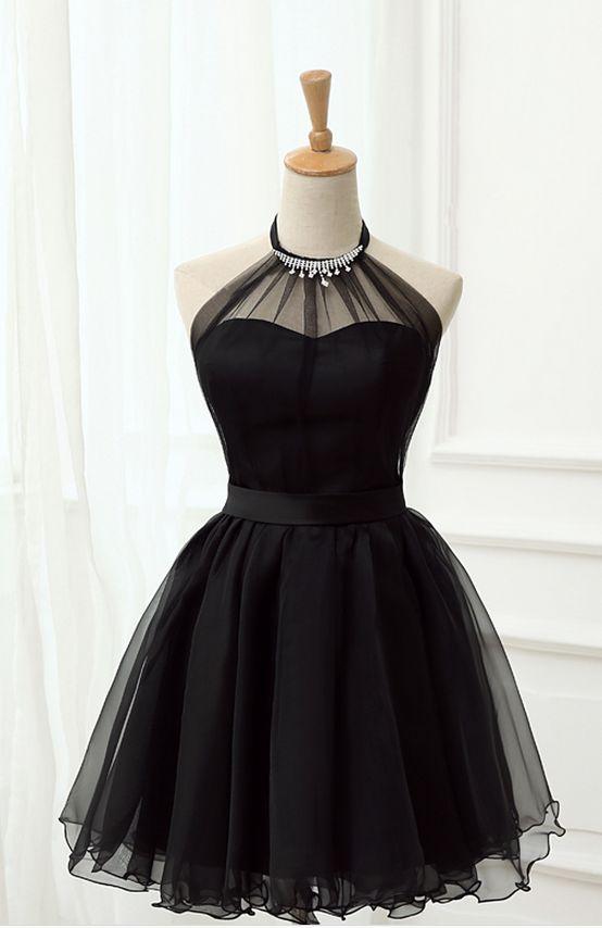Halter Black Tulle Krótka sukienka na studniówkę
