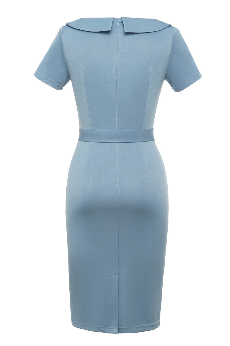 Załaduj obraz do przeglądarki galerii, Bodycon Round Neck Jasnoniebieska sukienka z 1960 roku