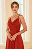 Załaduj obraz do przeglądarki galerii, Czerwona Cienkich Ramiączka Długa suknia druhny