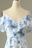 Załaduj obraz do przeglądarki galerii, Linia Z Ramion Niebieska Kwiatowa Sukienka Dla Druhny