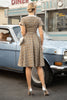 Załaduj obraz do przeglądarki galerii, Khaki Sukienka Lata 50 w Kratkę
