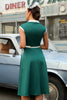 Załaduj obraz do przeglądarki galerii, Zielona Klapa Szyi Sukienka Vintage z Pas