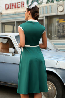 Zielona Klapa Szyi Sukienka Vintage z Pas