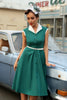Załaduj obraz do przeglądarki galerii, Zielona Klapa Szyi Sukienka Vintage z Pas