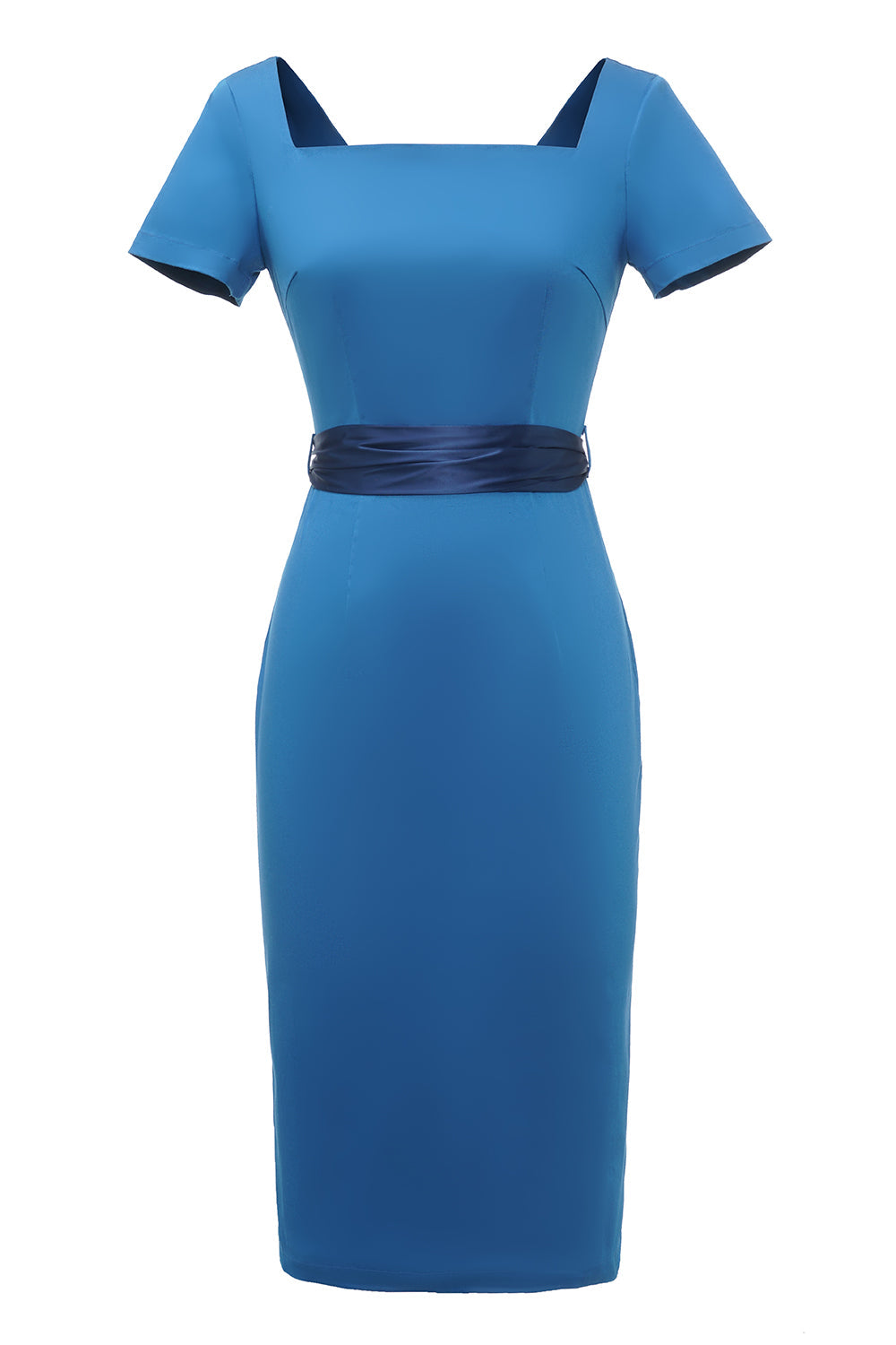 Niebieska Sukienki Lata 60 z Krótki Rękaw