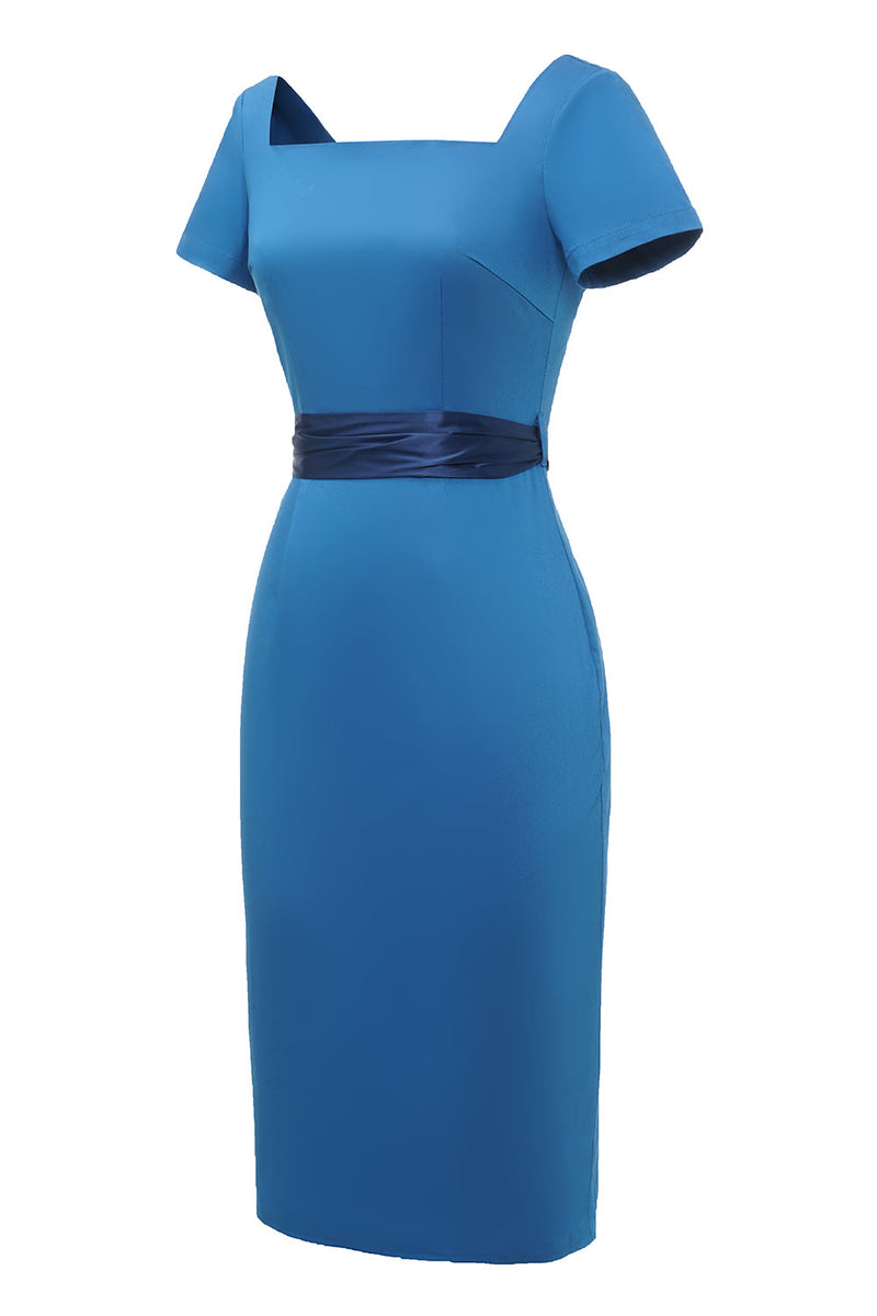 Załaduj obraz do przeglądarki galerii, Niebieska Sukienki Lata 60 z Krótki Rękaw