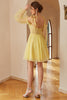 Załaduj obraz do przeglądarki galerii, Żółte Cienkich Ramiączkach Krótka Sukienka Imprezowa