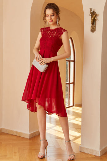 Ciemnoczerwona szyfonowa koronkowa sukienka