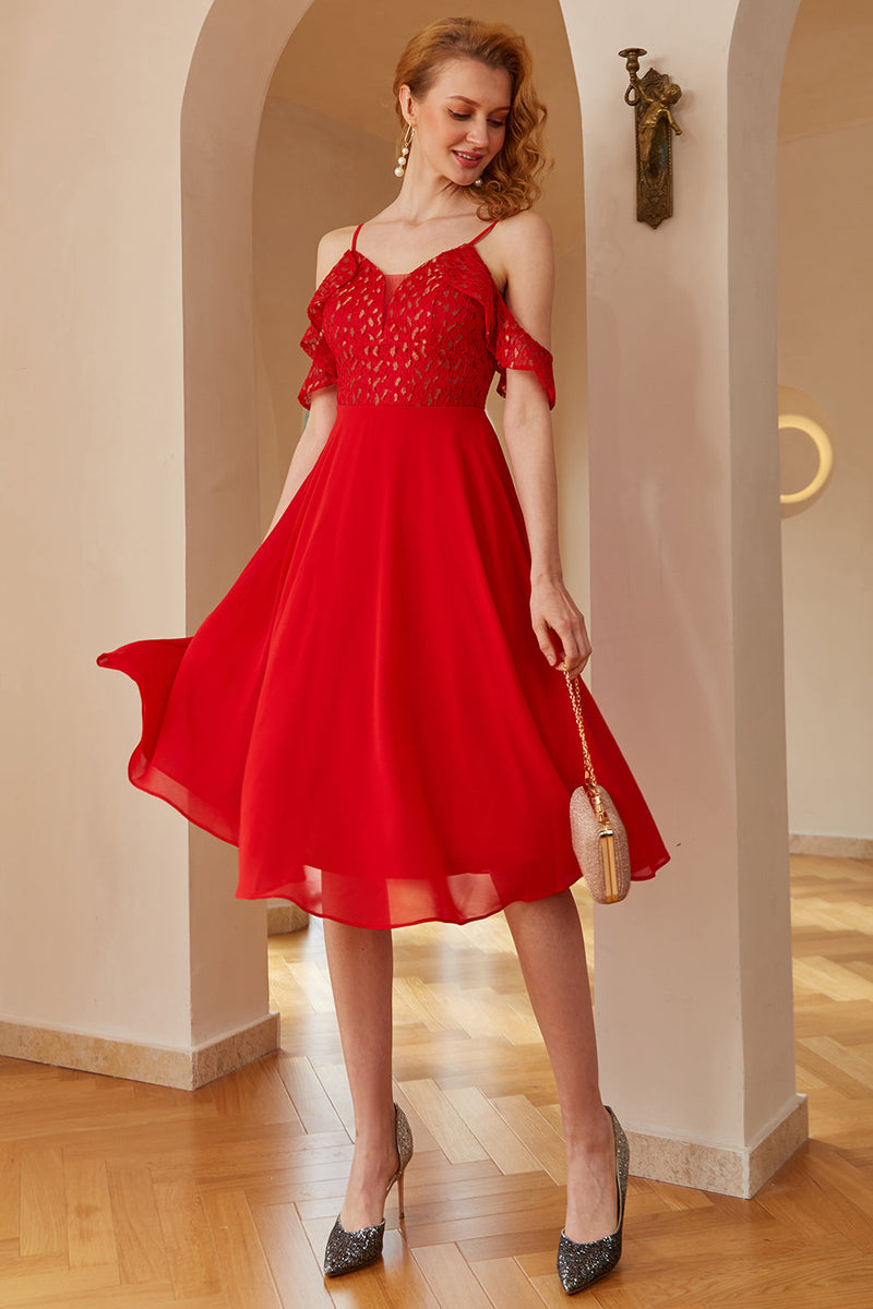 Załaduj obraz do przeglądarki galerii, Czerwona Sukienki Na Impreze z Koronki