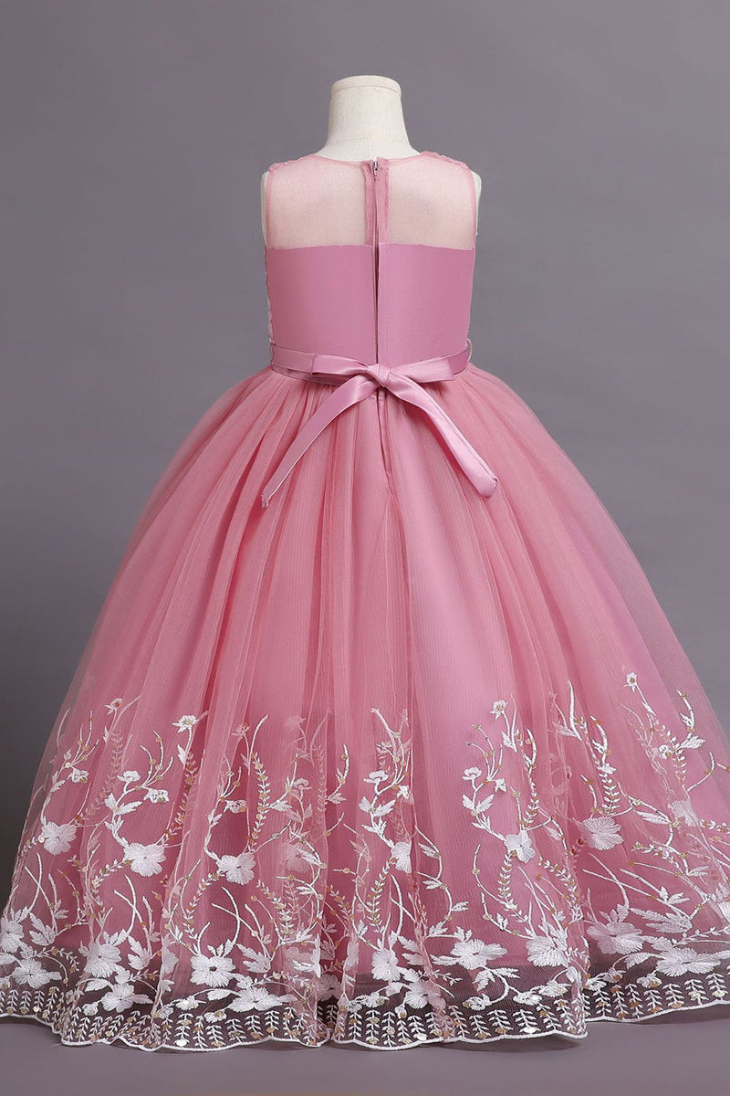 Załaduj obraz do przeglądarki galerii, Tiulowa Bez Rękawów Różowa Sukienki Dla Dziewczynek na Wesele
