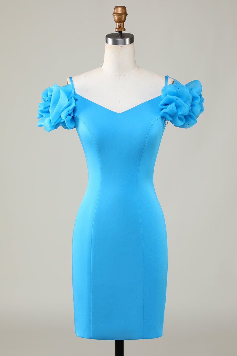 Załaduj obraz do przeglądarki galerii, Zimne Ramię Niebieska Krótkie Sukienki Ołówkowe