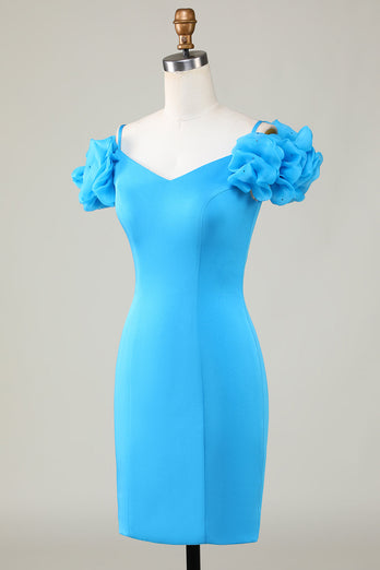 Zimne Ramię Niebieska Krótkie Sukienki Ołówkowe