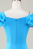 Załaduj obraz do przeglądarki galerii, Zimne Ramię Niebieska Krótkie Sukienki Ołówkowe