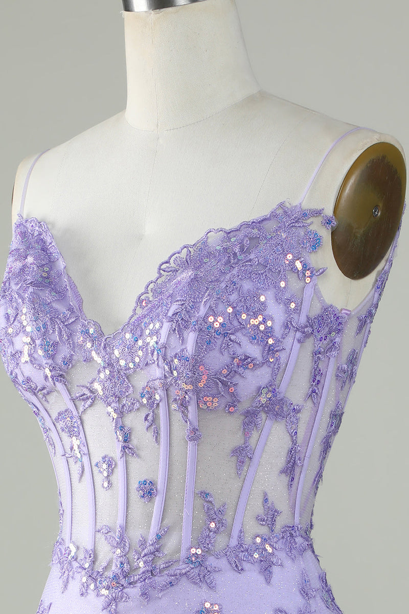 Załaduj obraz do przeglądarki galerii, Cienkich Ramiączkach Fioletowe Sukienki Na Impreze z Gorsetem