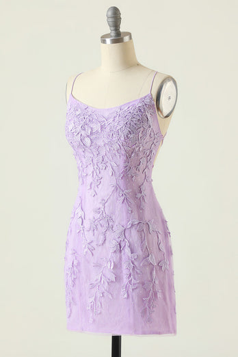 Fioletowa sukienka Bodycon Homecoming z aplikacjami bez pleców