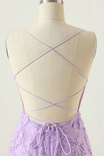 Fioletowa sukienka Bodycon Homecoming z aplikacjami bez pleców