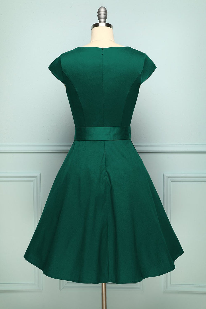 Załaduj obraz do przeglądarki galerii, Zielona Sukienki Lata 50 Z Szarfa