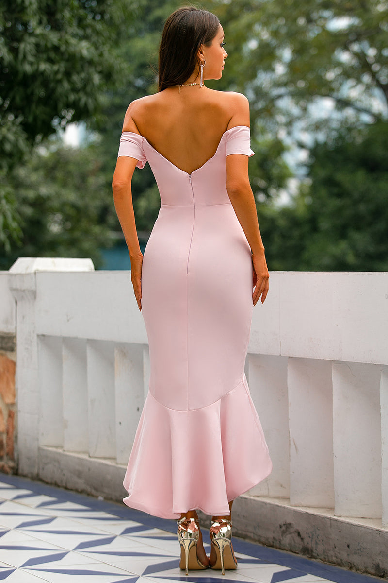Załaduj obraz do przeglądarki galerii, Różowa Syrenka Sukienka Midi Na Wesele