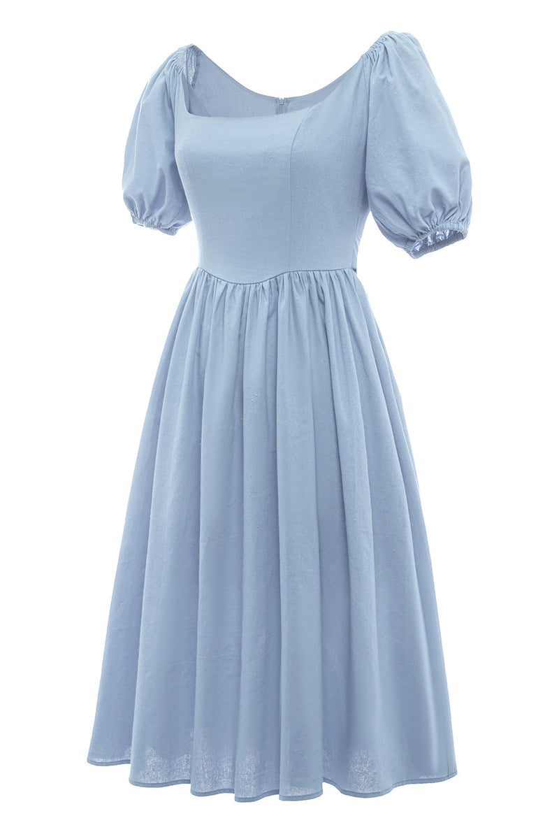 Załaduj obraz do przeglądarki galerii, Niebieska Kwadratowy Dekolt Sukienki Letnie Vintage