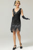 Załaduj obraz do przeglądarki galerii, Czarna Cekinowe Sukienki Lata 20 Za Kolano