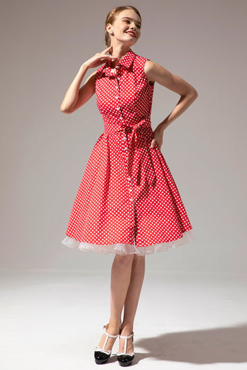 Sukienka z kropką bez rękawów z lat 50.