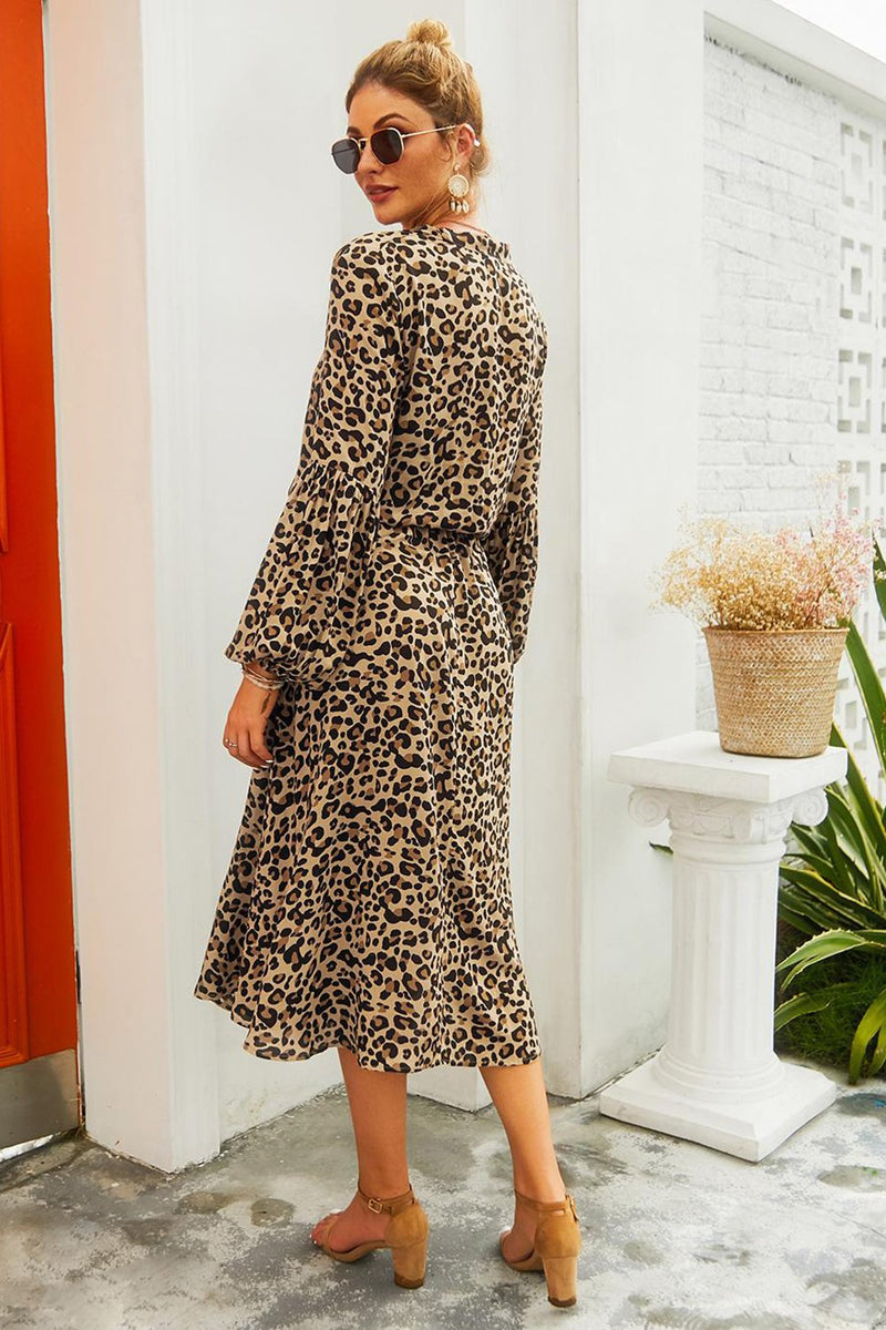 Załaduj obraz do przeglądarki galerii, Brązowa sukienka na co dzień z nadrukiem Leopard