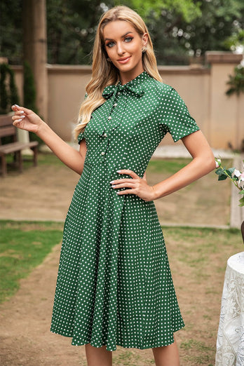 Zielona Sukienki Vintage W Groszki