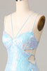 Załaduj obraz do przeglądarki galerii, Niebieska Sukienki Koktajlowe Bez Rękawów z Cekinami