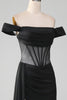 Załaduj obraz do przeglądarki galerii, Czarna Gorsetowa Sukienki Na Studniówke z Odkrytymi Ramionami