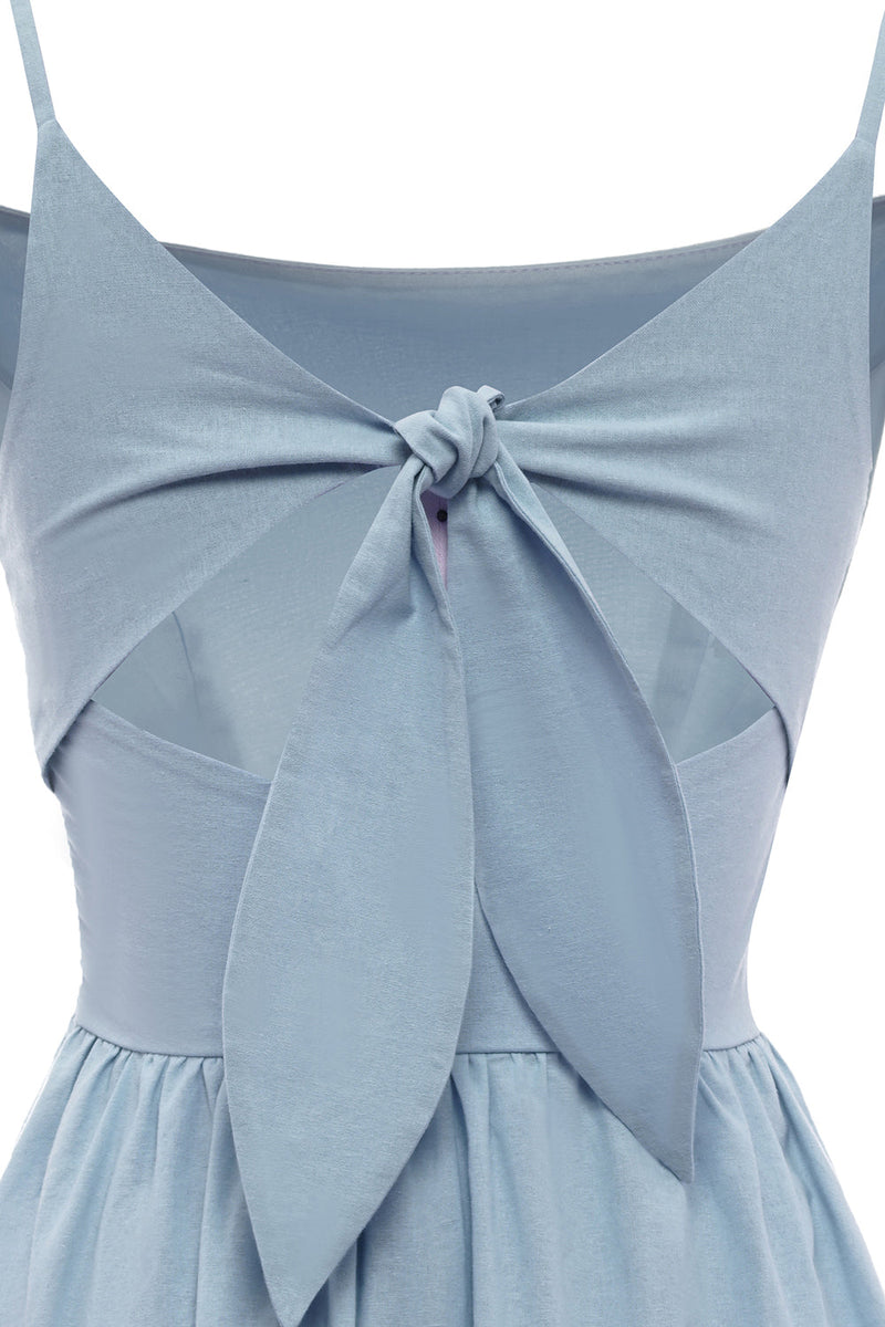 Załaduj obraz do przeglądarki galerii, Cienkich Ramiączkach Niebieska Sukienka Letnia z Kokardką
