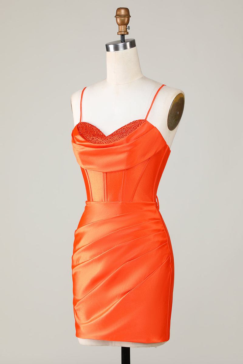 Załaduj obraz do przeglądarki galerii, Błyszczący Pomarańczowy Koralik Gorset Obcisła Krótka Sukienki Koktajlowe