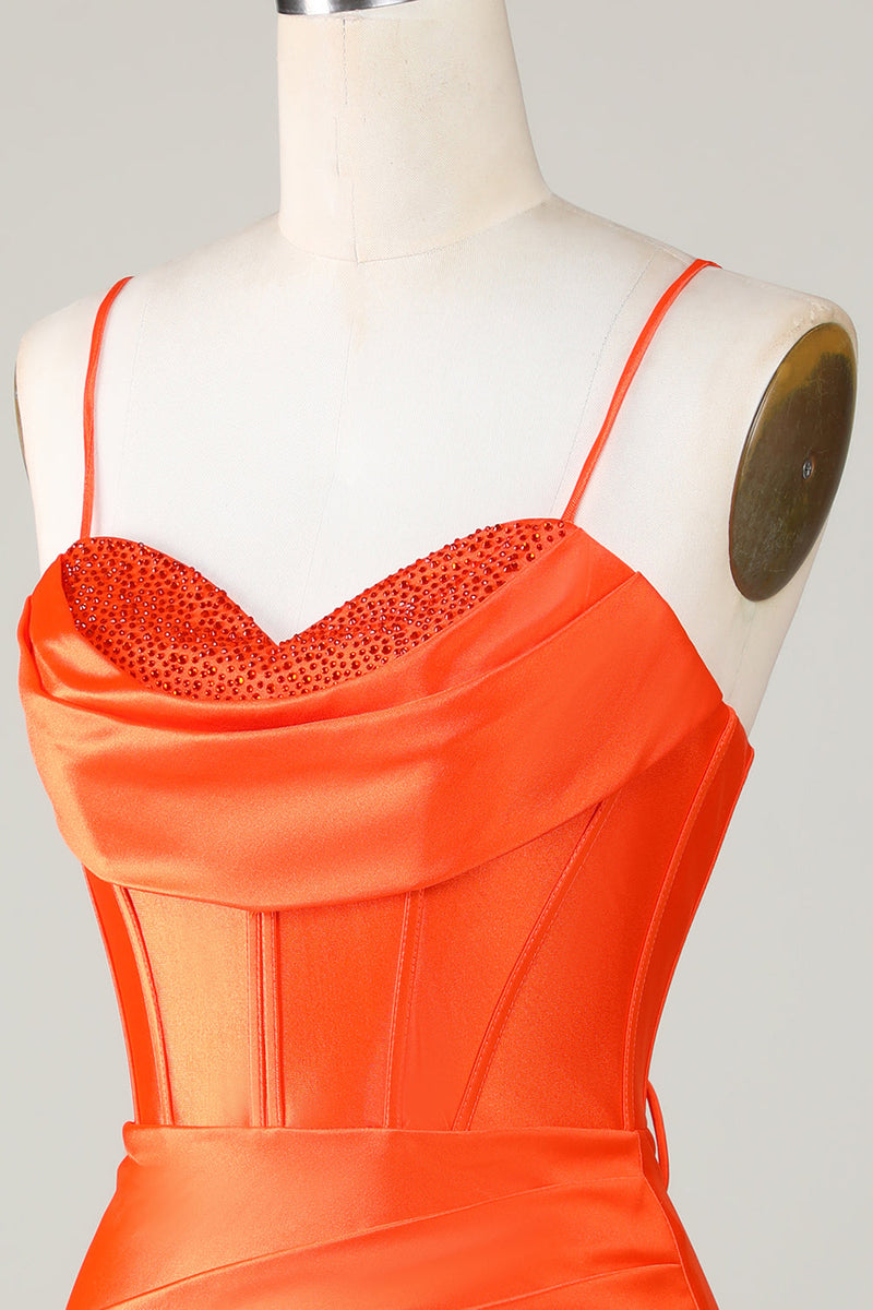 Załaduj obraz do przeglądarki galerii, Błyszczący Pomarańczowy Koralik Gorset Obcisła Krótka Sukienki Koktajlowe