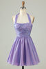 Załaduj obraz do przeglądarki galerii, Purple Halter Open Back Bez rękawów A Line Homecoming Dress