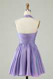 Purple Halter Open Back Bez rękawów A Line Homecoming Dress