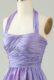 Purple Halter Open Back Bez rękawów A Line Homecoming Dress