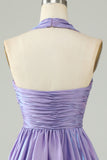 Purple Halter Open Back Bez rękawów A Line Homecoming Dress