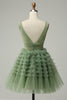 Załaduj obraz do przeglądarki galerii, Zielona Tiulowa Krótka Sukienki Na Impreze Z Dekoltem W Serek Z Odkrytymi Plecami
