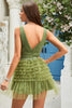 Załaduj obraz do przeglądarki galerii, Linia Deep V Neck Zielona krótka sukienka do domu z falbankami