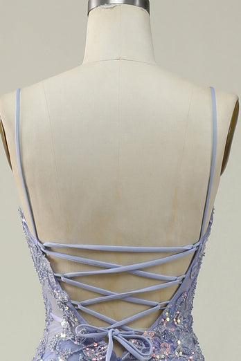 Fioletowe Cienkich Ramiączkach Tiulowa Długa Sukienki Na Studniówke Z Aplikacjami