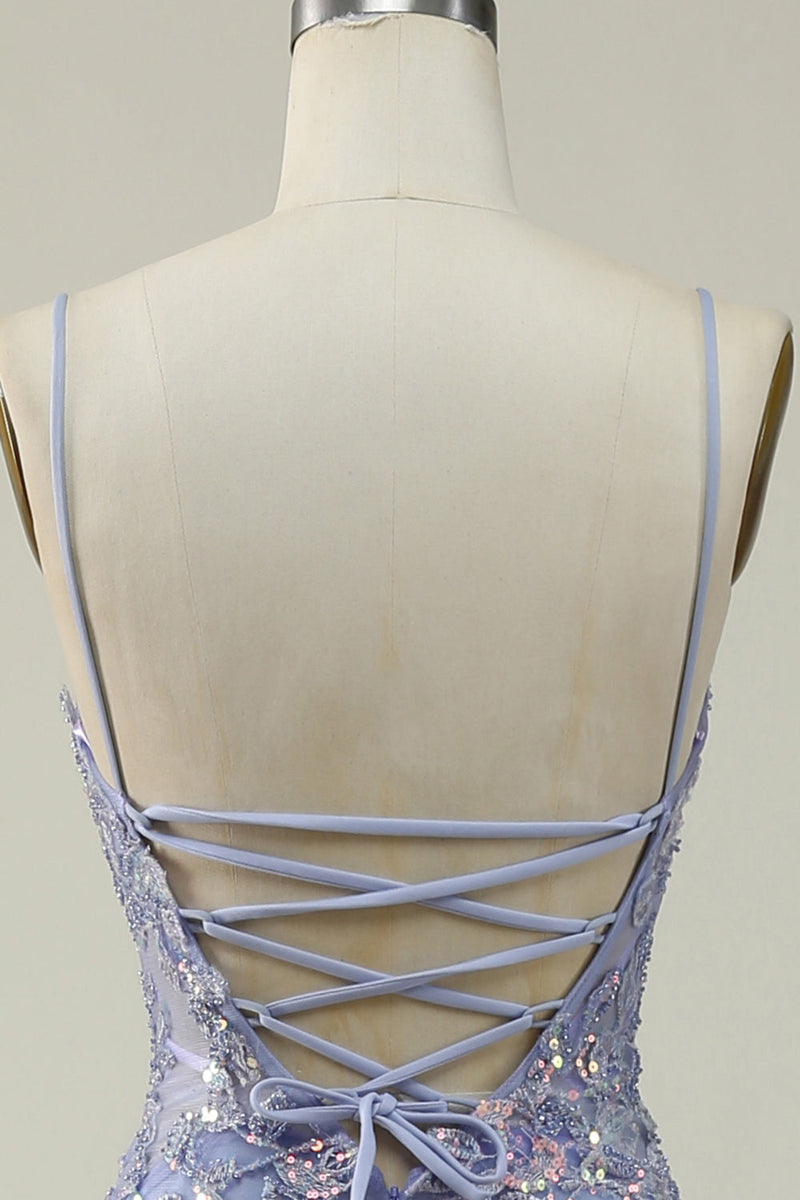 Załaduj obraz do przeglądarki galerii, Fioletowe Cienkich Ramiączkach Tiulowa Długa Sukienki Na Studniówke Z Aplikacjami