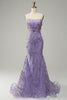 Załaduj obraz do przeglądarki galerii, Syrena Cienkich Ramiączkach Fioletowa Sukienka Na Studniówkę Z Frezowaniem