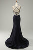 Załaduj obraz do przeglądarki galerii, Granatowa Syrenka Sukienki Na Studniówke Bez Pleców z Rozcięciem