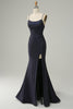 Załaduj obraz do przeglądarki galerii, Granatowa Syrenka Sukienki Na Studniówke Bez Pleców z Rozcięciem