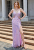 Załaduj obraz do przeglądarki galerii, Fioletowe Błyszczące Aplikacje Gorset Sukienka Na Studniówkę Z Rozcięciem