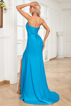 Syrena Sweetheart Blue Długa sukienka na studniówkę z podzielonym przodem