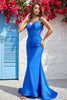 Załaduj obraz do przeglądarki galerii, Syrena Cienkich Ramiączkacha Niebieska Długa Sukienki Na Studniówke Z Otwartym Tyłem