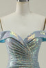 Załaduj obraz do przeglądarki galerii, Syrena Niebieska Błyszcząca Sukienki Na Studniówke Z Rozcięciem